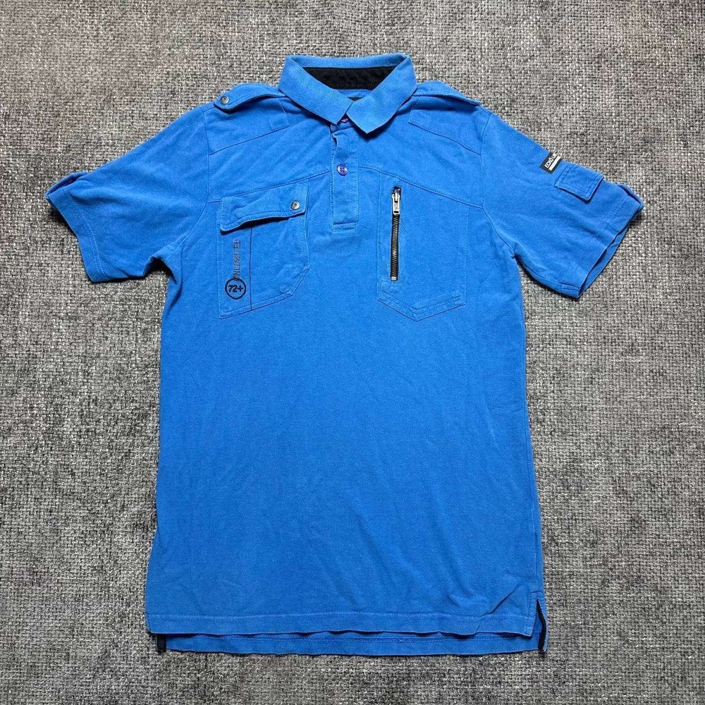 Ecko Unltd Polo Shirt Mens Small Blue Y2K Tactical Cargo Pocket Streetwear S